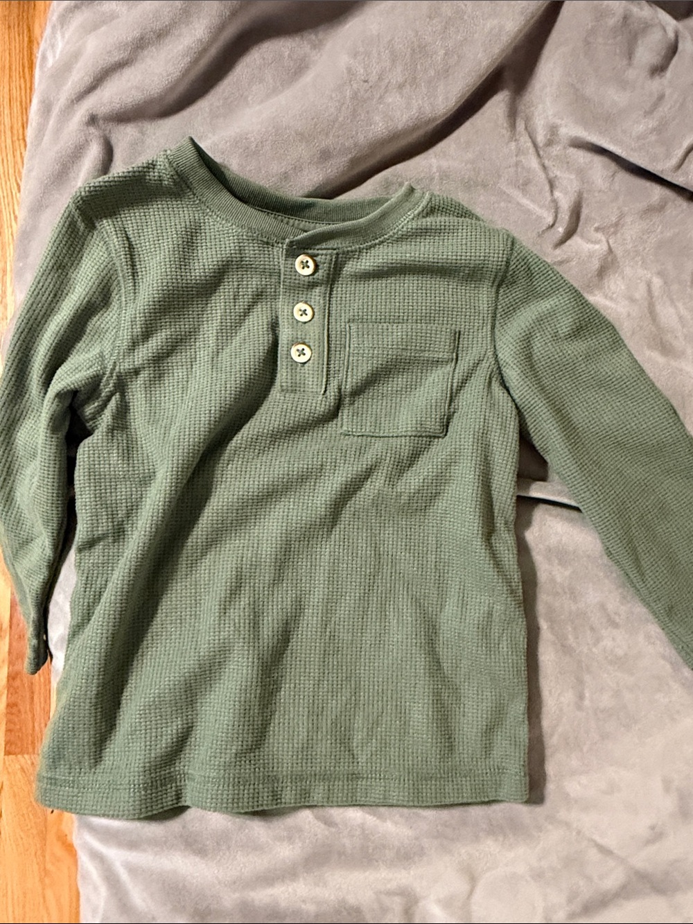 Cat & Jack Olive Green Waffle Henley Long-Sleeve Tee